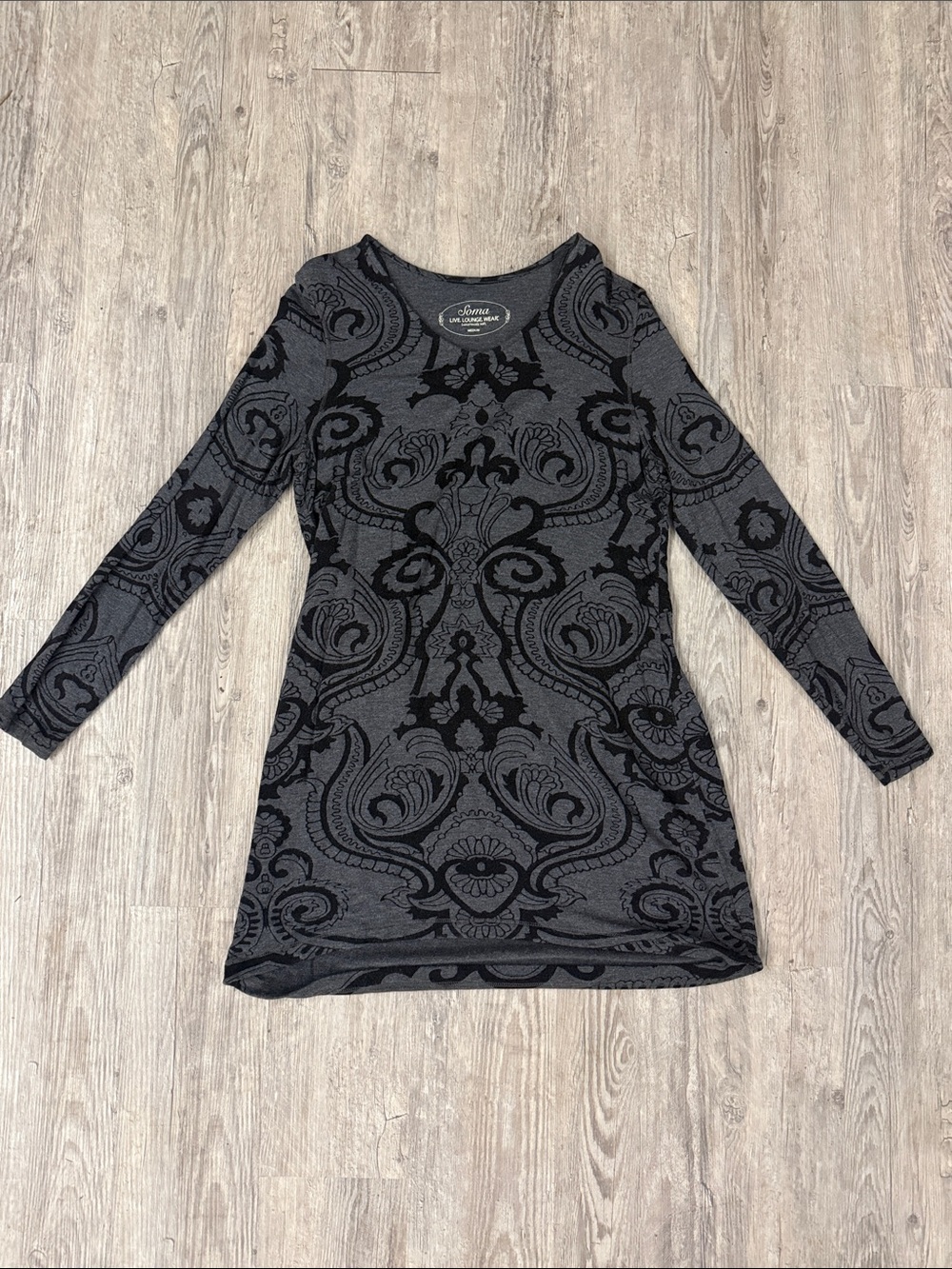 Soma Black and Gray Long-Sleeve Jacquard Knit Dress